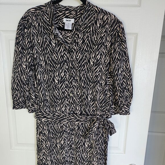 DKNY Leopard Animal Print Dress Size 20w Belted Collar Faux NWT - Picture 1 of 13